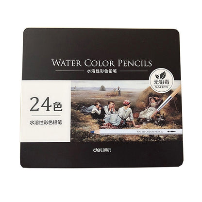 Deli Water-Soluble Colored Pencils 24 Colors 36 Colors 48 Colors 72 Color Pens Coloring Painting Pens, Lead color: 24 Colors (Iron Box) - Pencils by Deli | Online Shopping South Africa | PMC Jewellery