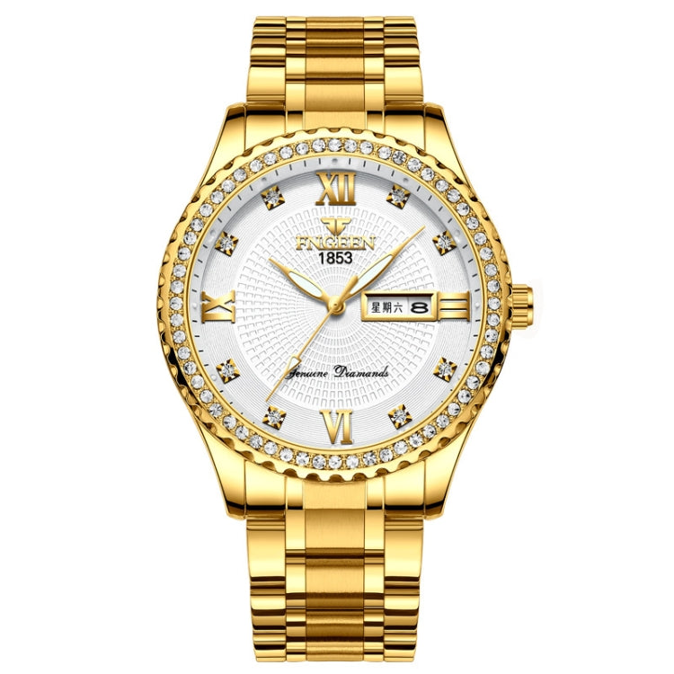 FNGEEN S888 Men Local Non Mechanical Solid Belt Watch Luminous Quartz Watch(Full Gold White Surface) - Metal Strap Watches by FNGEEN | Online Shopping South Africa | PMC Jewellery | Buy Now Pay Later Mobicred