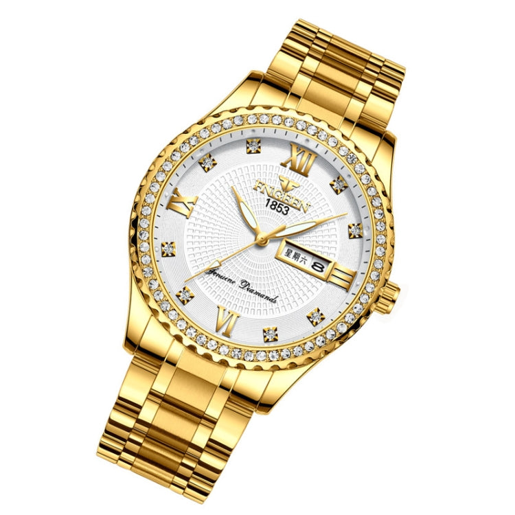 FNGEEN S888 Men Local Non Mechanical Solid Belt Watch Luminous Quartz Watch(Full Gold White Surface) - Metal Strap Watches by FNGEEN | Online Shopping South Africa | PMC Jewellery | Buy Now Pay Later Mobicred