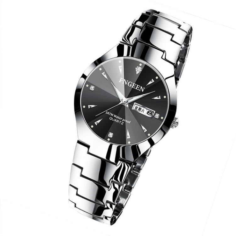 FNGEEN 5808 Men Fashion Steel Strap Quartz Watch Couple Watch(White Steel Black Surface) - Couple Watches by FNGEEN | Online Shopping South Africa | PMC Jewellery | Buy Now Pay Later Mobicred