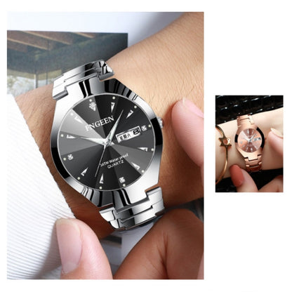 FNGEEN 5808 Men Fashion Steel Strap Quartz Watch Couple Watch(White Steel Black Surface) - Couple Watches by FNGEEN | Online Shopping South Africa | PMC Jewellery | Buy Now Pay Later Mobicred