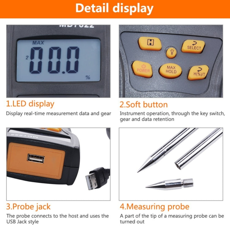 MD7822 Smart Grain Moisture Tester Ultra-Long Probe Digital Moisture Meter - PH & Moisture Meter by PMC TechLife | Online Shopping South Africa | PMC TechLife