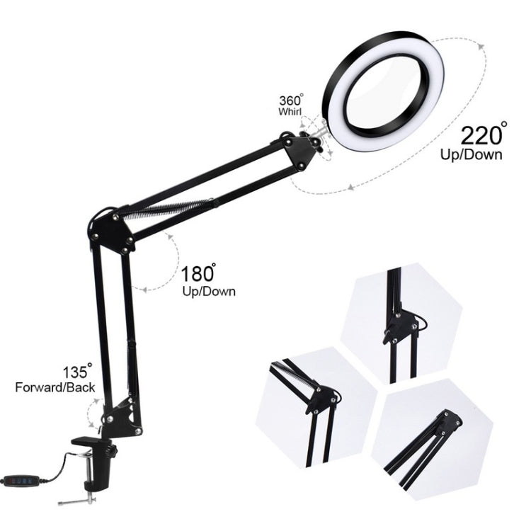 LED Eye Protection Reading Book Light USB Folding Clip Magnifying Glass Electronic Maintenance Light(5X-S (Black)) - Microscope Magnifier Series by PMC TechLife | Online Shopping South Africa | PMC TechLife