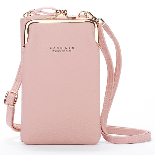H2107 Ladies Mobile Phone Bag Shoulder Messenger Bag Pebbled Zipper Wallet(Pink) - Single-shoulder Bags by PMC Jewellery | Online Shopping South Africa | PMC Jewellery