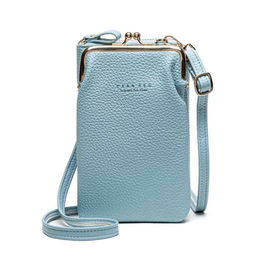 H2107 Ladies Mobile Phone Bag Shoulder Messenger Bag Pebbled Zipper Wallet(Light Blue) - Single-shoulder Bags by PMC Jewellery | Online Shopping South Africa | PMC Jewellery