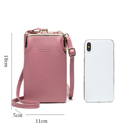 H2107 Ladies Mobile Phone Bag Shoulder Messenger Bag Pebbled Zipper Wallet(Pink) - Single-shoulder Bags by PMC Jewellery | Online Shopping South Africa | PMC Jewellery