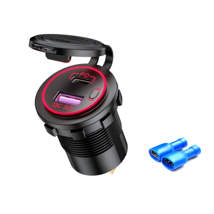 Car Motorcycle Ship Modified USB Charger Waterproof PD + QC3.0 Fast Charge, Model: Red Light With Terminal - DIY Modified Charger by PMC TechLife | Online Shopping South Africa | PMC TechLife