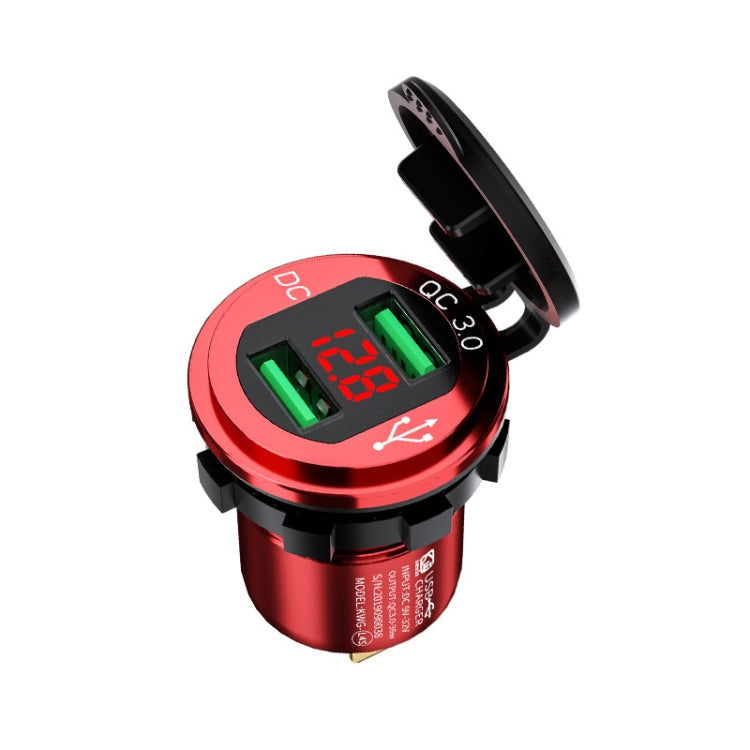 Car Motorcycle Modified USB Charger QC3.0 Metal Water-resistant Fast Charge(Red Shell Red Light) - DIY Modified Charger by PMC TechLife | Online Shopping South Africa | PMC TechLife