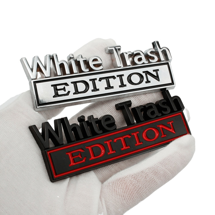 2 PCS Car Metal Modification Standard White Trash Edition Car Label Stickers(Silver Black) - Decorative Sticker by PMC Jewellery | Online Shopping South Africa | PMC Jewellery