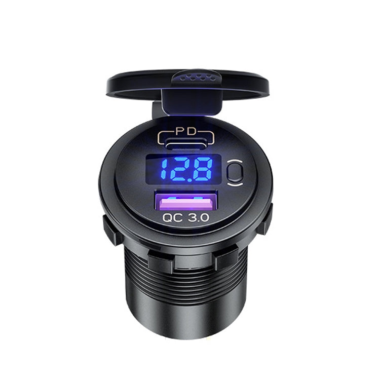 12V Modified Car USB Charger With Voltage Display PD QC3.0 Socket(With Terminal Green Light) - DIY Modified Charger by PMC TechLife | Online Shopping South Africa | PMC TechLife