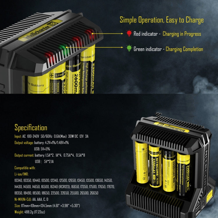 NITECORE 8-Slot High-Power Fast Lithium Battery Charger, Model: I8 - Charger & Converter by NITECORE | Online Shopping South Africa | PMC Jewellery