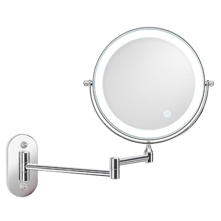 8 Inch Wall-Mounted Double-Sided Makeup Mirror LED Three-Tone Light Bathroom Mirror, Colour: Battery Models Silver(Triple Magnification) - Mirror by PMC Jewellery | Online Shopping South Africa | PMC Jewellery