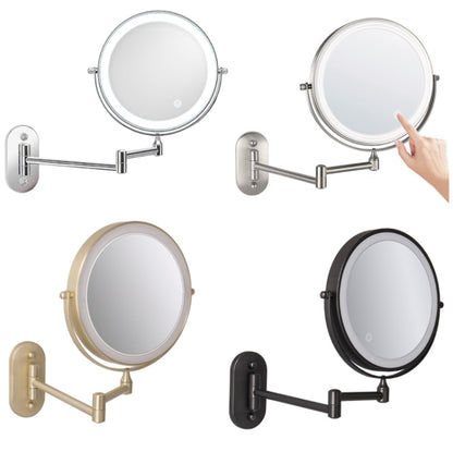 8 Inch Wall-Mounted Double-Sided Makeup Mirror LED Three-Tone Light Bathroom Mirror, Colour: USB Charging Black(Triple Magnification) - Mirror by PMC Jewellery | Online Shopping South Africa | PMC Jewellery