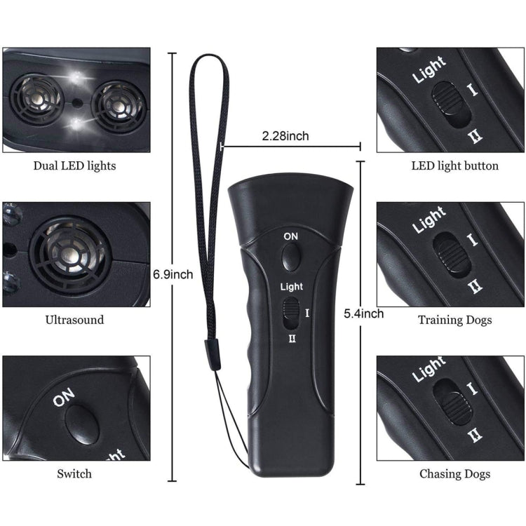 LED Flashlight Ultrasonic Dog Repeller Portable Dog Trainer, Colour: Single-headed Black(Colorful Package) - Training Aids by PMC TechLife | Online Shopping South Africa | PMC TechLife