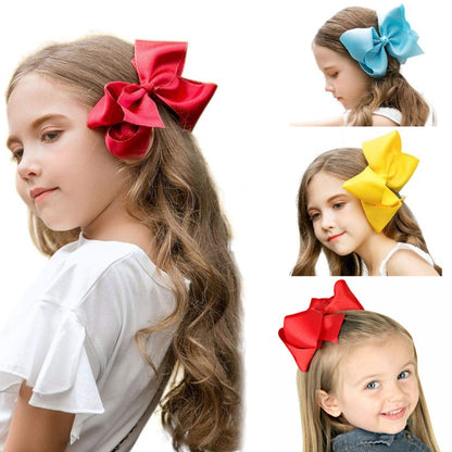 5 PCS 6 Inch Colorful Kids Girls Big Solid Ribbon Hair Bow Clips(8) - Head Bands by PMC Jewellery | Online Shopping South Africa | PMC Jewellery