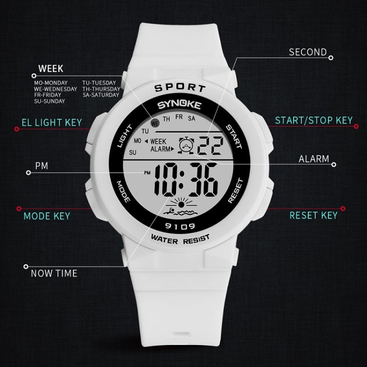 SYNOKE 9109 Student Multifunctional Waterproof Colorful Luminous Electronic Watch(White) - Silicone Strap Watches by SYNOKE | Online Shopping South Africa | PMC Jewellery | Buy Now Pay Later Mobicred