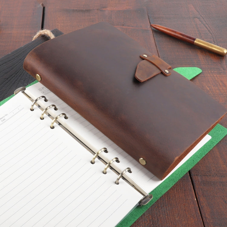 A5 Cowhide Retro Loose-Leaf Notebook Diary Office Business Simple Notepad Crazy Horse Leather Handbook( Brown) - Notebooks by PMC Jewellery | Online Shopping South Africa | PMC Jewellery