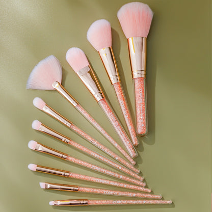 ZOREYA 10 In One Pink Crystal Transparent Handle Makeup Brush Set Makeup Tools,Style: Bare Brush - Makeup Brushes by PMC Jewellery | Online Shopping South Africa | PMC Jewellery