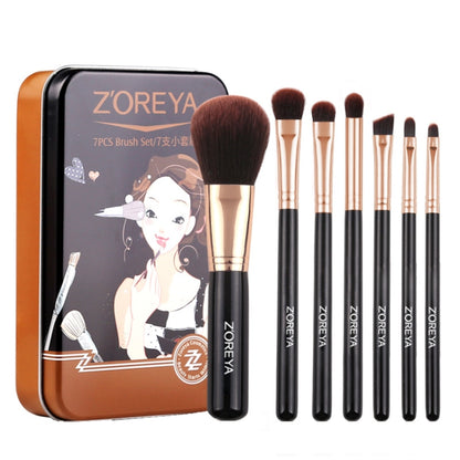 ZOREYA ZS744 7 In 1 Makeup Brush Set Beauty Tools Brush, Exterior color: Black + Iron Box - Makeup Brushes by PMC Jewellery | Online Shopping South Africa | PMC Jewellery