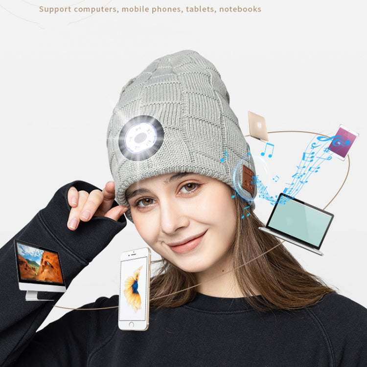 RG5-BL Bluetooth LED Lighting Music Knit Hat Plus Velvet Night Running Lamp Hat(Dark Gray) - Smart Hats by PMC TechLife | Online Shopping South Africa | PMC TechLife | Buy Now Pay Later Mobicred