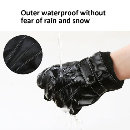 Winter Men PU Leather Touch Screen Plush Lining Warm Cycling Gloves, Size: Free Size(Black) - Cycling Gloves by PMC Jewellery | Online Shopping South Africa | PMC Jewellery