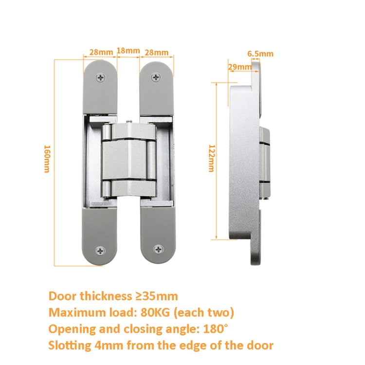 Three-Dimensional Adjustable Cross Hinge Folding Door Concealed Hinge, Specification: No. 3 Sand Silver 80kg - Furniture Accessories by PMC Jewellery | Online Shopping South Africa | PMC Jewellery