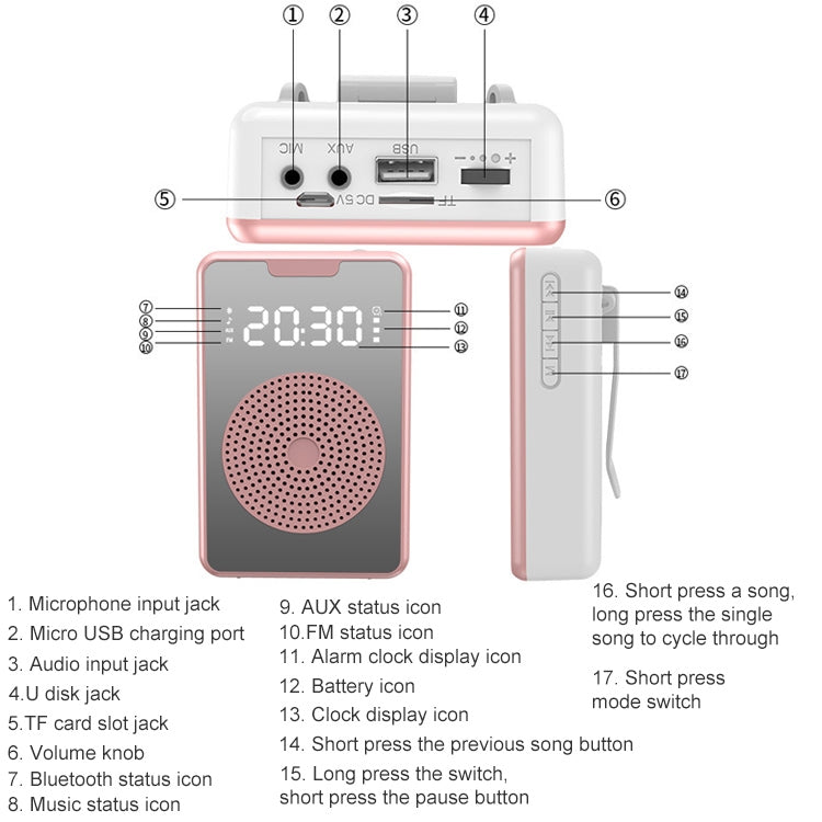 ZXL-H3 Portable Teaching Microphone Amplifier with Time Display, Spec: Wired Version (White) - Loudspeaker by PMC Jewellery | Online Shopping South Africa | PMC Jewellery