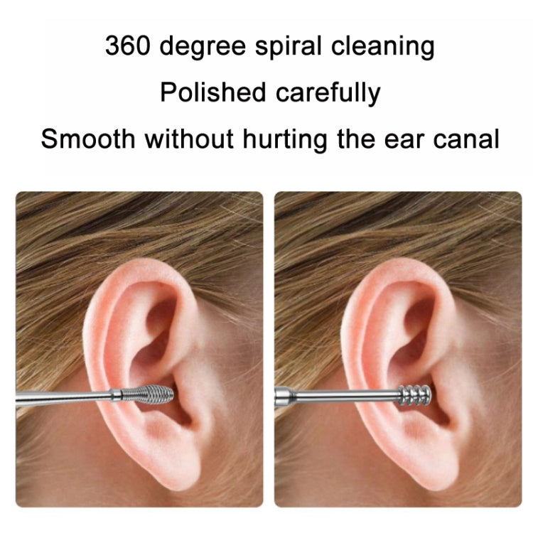 5 Sets 6 In 1 Stainless Steel Spring Spiral Portable Ear Pick, Specification: Yellow Leather Case - Ear Care Tools by PMC TechLife | Online Shopping South Africa | PMC TechLife