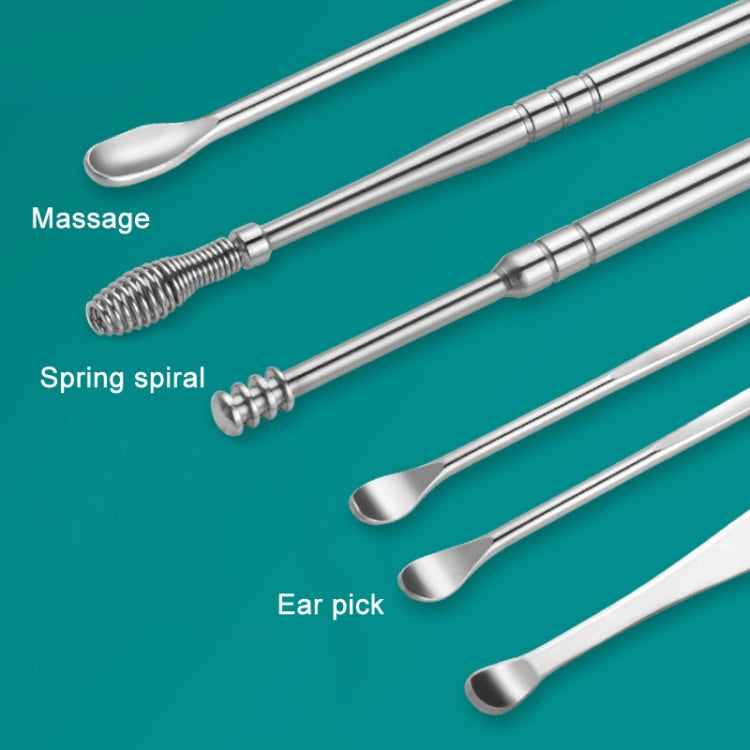 5 Sets 6 In 1 Stainless Steel Spring Spiral Portable Ear Pick, Specification: Blue - Ear Care Tools by PMC Jewellery | Online Shopping South Africa | PMC Jewellery