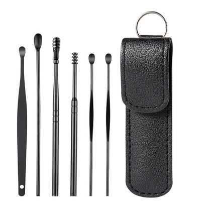 5 Sets 6 In 1 Stainless Steel Spring Spiral Portable Ear Pick, Specification: Black - Ear Care Tools by PMC Jewellery | Online Shopping South Africa | PMC Jewellery