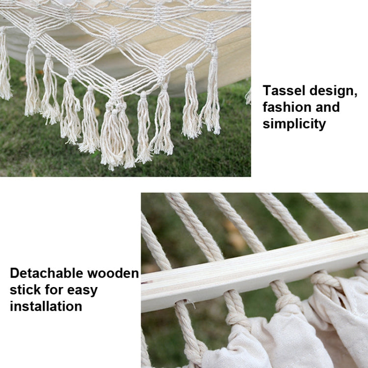 200x150cm Double Outdoor Camping Tassel Canvas Hammock with Stick(White) - Hammocks by PMC TechLife | Online Shopping South Africa | PMC TechLife | Buy Now Pay Later Mobicred