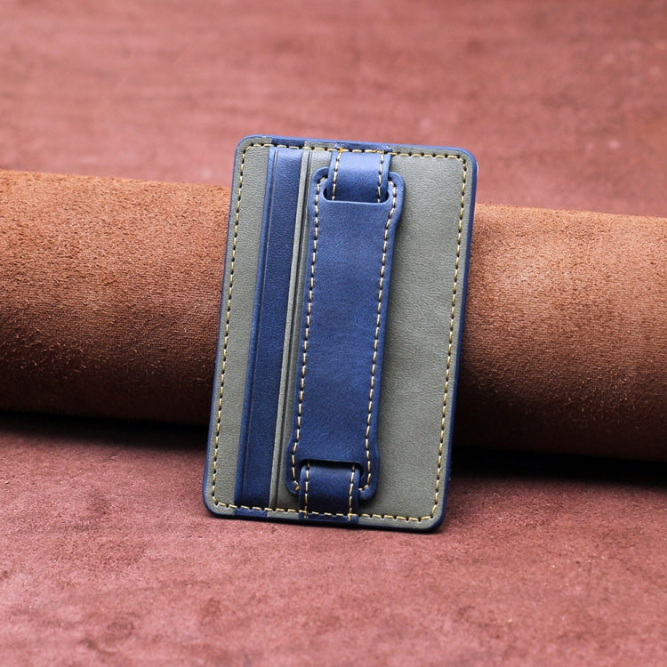 2 PCS Leather Phone Card Sleeve Back Sticker Wrist Pull Strap Holder(Blue) - Hand-Sticking Bracket by PMC TechLife | Online Shopping South Africa | PMC TechLife
