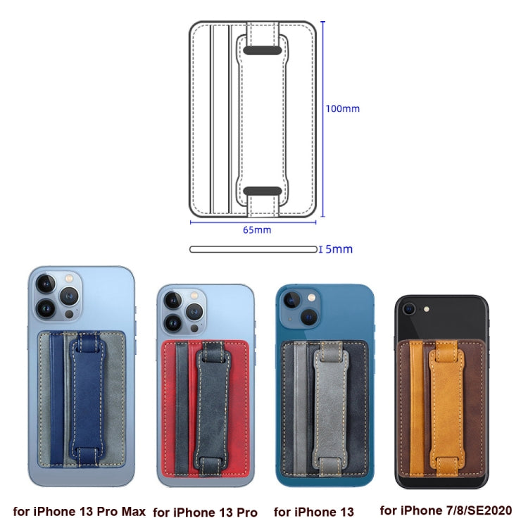 2 PCS Leather Phone Card Sleeve Back Sticker Wrist Pull Strap Holder(Blue) - Hand-Sticking Bracket by PMC TechLife | Online Shopping South Africa | PMC TechLife