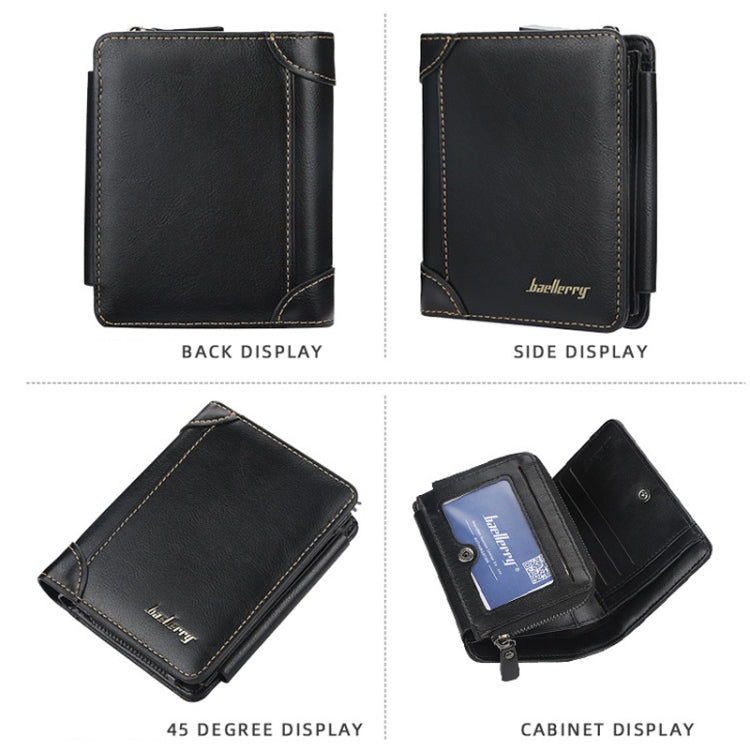 Baellerry D9159 Men Short Tri-Fold Zip Coin Purse Thin Card Holder(Brown) - Wallets by Baellerry | Online Shopping South Africa | PMC Jewellery