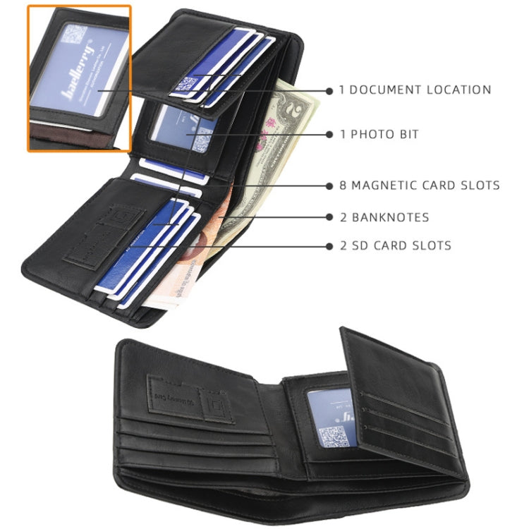 Baellerry Short Wallet Tri-fold Horizontal Coin Purse For Men(Black) - Wallets by Baellerry | Online Shopping South Africa | PMC TechLife | Buy Now Pay Later Mobicred
