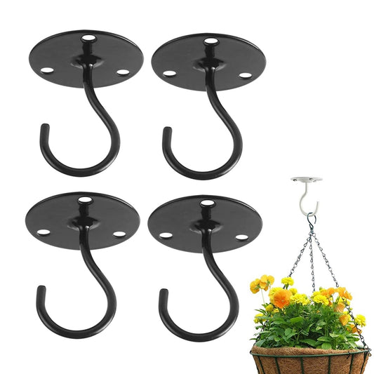 4 PCS Iron Ceiling Hook Balcony Flower Basket Hook Wall Clothes Hook(Black) - Shelf & Hooks by PMC Jewellery | Online Shopping South Africa | PMC Jewellery