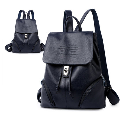 M58-2 Soft Leather Anti-theft Simple Large Capacity Backpack(Blue) - Double-shoulder Bags by PMC Jewellery | Online Shopping South Africa | PMC Jewellery