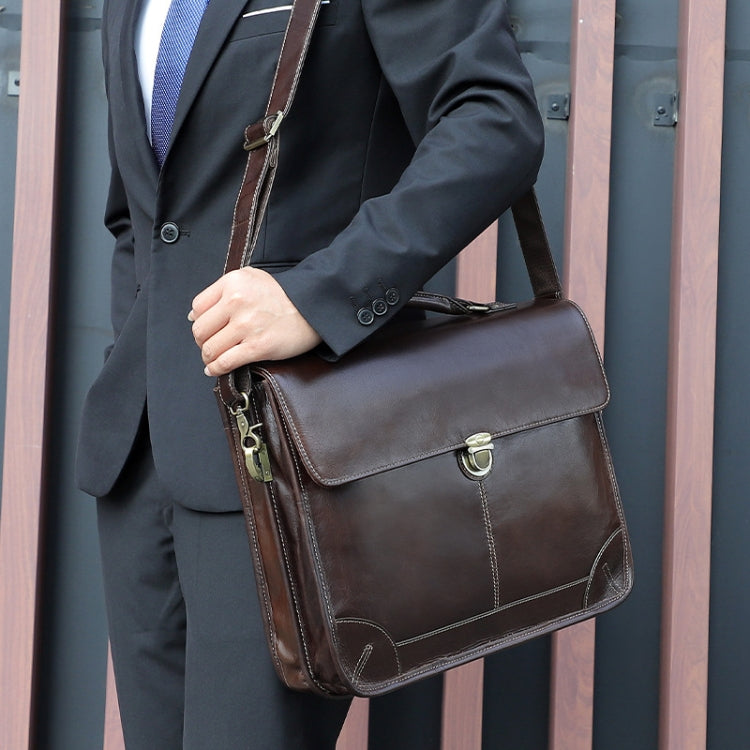 Men Retro Cowhide Leather Briefcase Multifunctional Laptop Bag for 15.6 Inch Computer(Coffee) - free shipping - PMC TechLife - Order now!