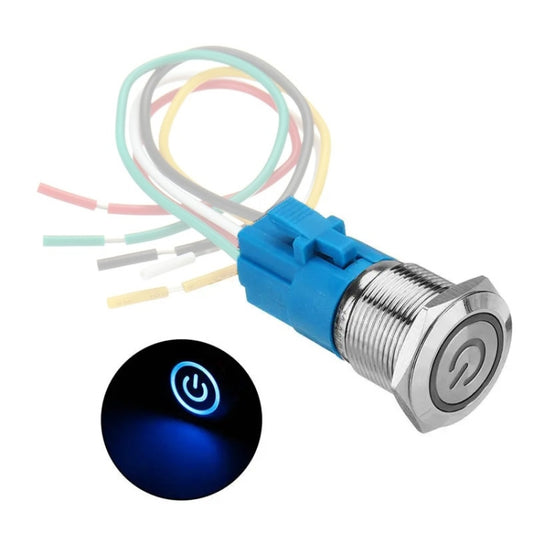 2 PCS 19mm Car Modified Metal Waterproof Button Flat Switch With Light, Color: Reset  Blue Light - Electrical Instruments by PMC Jewellery | Online Shopping South Africa | PMC Jewellery