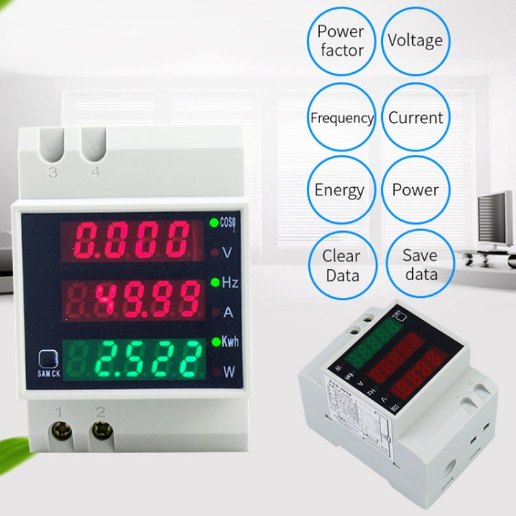 D52-2058 Wattmeter Din rail Volt Current Meter, Specification: AC80-300V Built-in CT - Current & Voltage Tester by PMC TechLife | Online Shopping South Africa | PMC TechLife