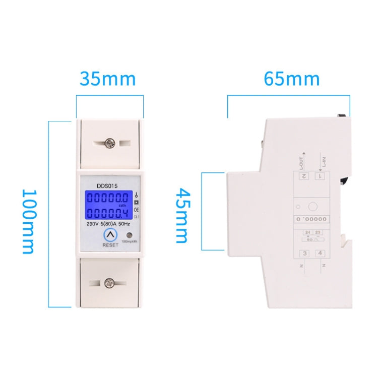 SINOTIMER DDS015 Backlight Display Single-phase Household Rail Energy Meter 5-80A 230V - Current & Voltage Tester by SINOTIMER | Online Shopping South Africa | PMC TechLife | Buy Now Pay Later Mobicred