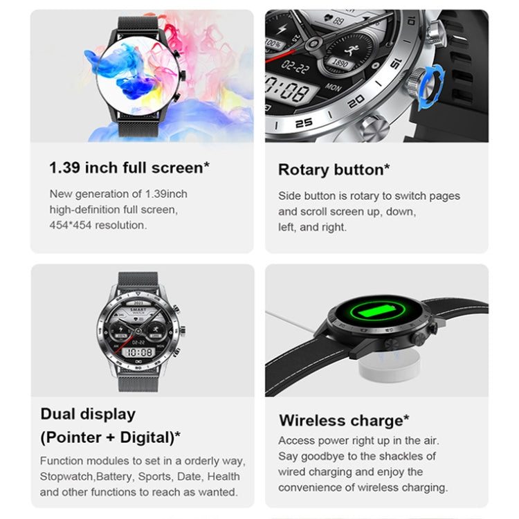 LOANIY DT70 Analog Digital Dual Display Smart Call Watch(Silver Steel) - free shipping - PMC TechLife - Order now!