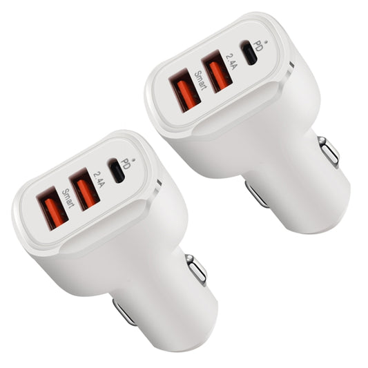 2PCS PD+2.4A Dual USB Car Charger, Style: 3 Ports (White) - Car Charger by PMC Jewellery | Online Shopping South Africa | PMC Jewellery