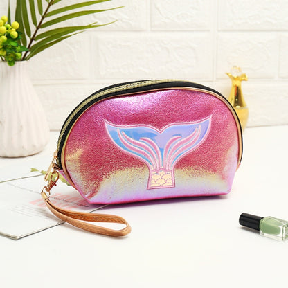 Semicircle Cartoon Fishtail Laser Makeup Toiletry Bag(Dark Pink) - Storage Boxes by PMC Jewellery | Online Shopping South Africa | PMC Jewellery