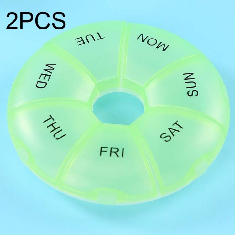 2 PCS Round 7 Days Rainbow Color Portable Pill Box Plastic Seven Grid(Light Green) - Pill Boxes by PMC Jewellery | Online Shopping South Africa | PMC Jewellery