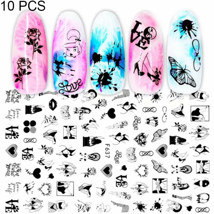 10 PCS Cartoon Heart Letters Comic Character Nail Art Sticker 3D Adhesive Nail Stickers(F637) - Nail Stickers by PMC Jewellery | Online Shopping South Africa | PMC Jewellery