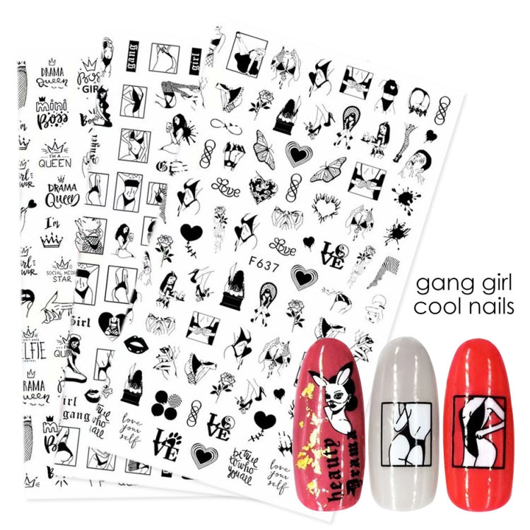 10 PCS Cartoon Heart Letters Comic Character Nail Art Sticker 3D Adhesive Nail Stickers(F637) - Nail Stickers by PMC Jewellery | Online Shopping South Africa | PMC Jewellery