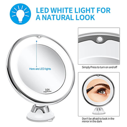 12cm Makeup Mirror with LED Fill Light 10X Magnification Suction Cup Beauty Mirror - Mirror by PMC Jewellery | Online Shopping South Africa | PMC Jewellery