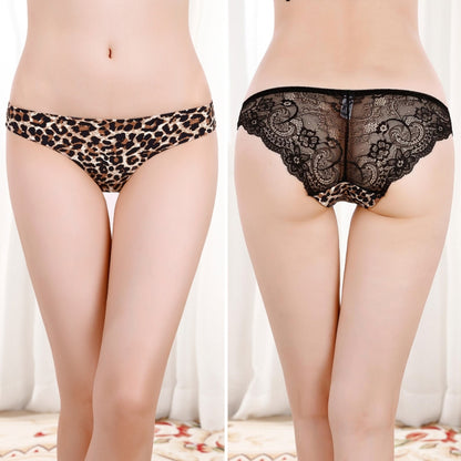 606 3pcs Sexy Lace One-piece Perspective Low-waist Ladies Underwear, Size: L(Leopard) - Ladies Underwear by PMC Jewellery | Online Shopping South Africa | PMC Jewellery