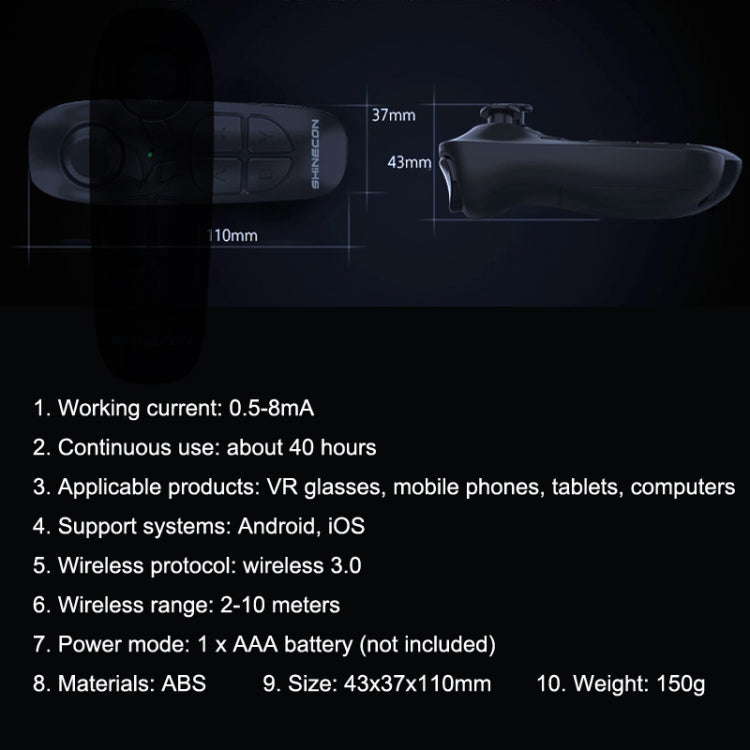 VR SHINECON SC-B03 VR Game Wireless Bluetooth Remote Control Handle Selfie Stick RC Video Playback(Black) - Controller Gamepad by PMC TechLife | Online Shopping South Africa | PMC TechLife